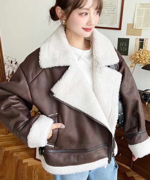 セール】【累計販売枚数1万枚突破！】フェイクレザー×ボアフェイク