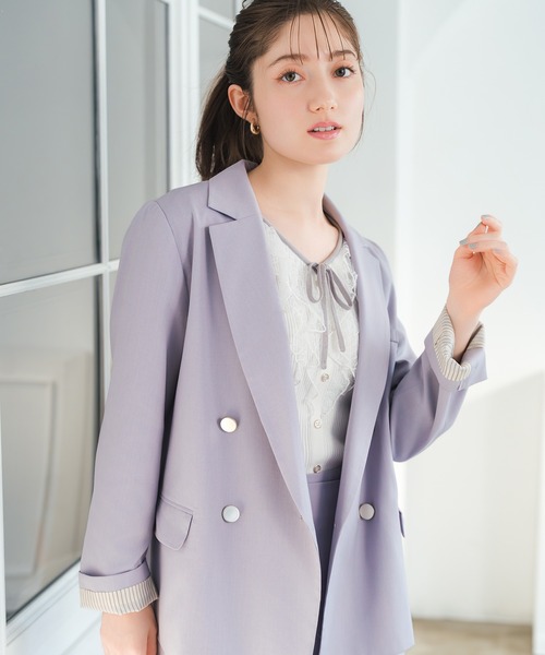 2026春夏新作 袖裏ストライプダブルテーラードジャケット（テーラード