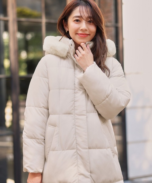 セール】《ほんのりくびれる美人シルエット》ファー付フェイクダウン