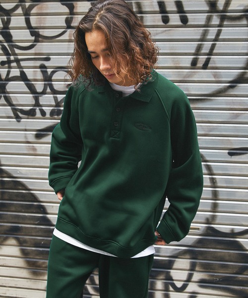 セール】【 スウェット セットアップ 】ロゴ刺繍襟付きスウェット+