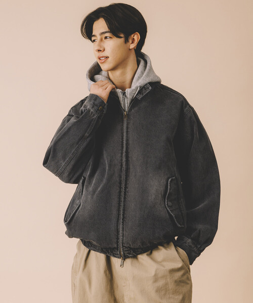 リラックスフィット ハリントン デニムジャケット（ブルゾン