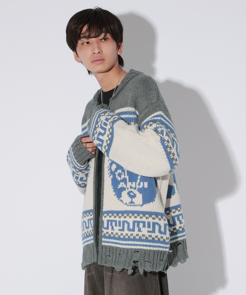 Anui（アニュイ）の「【UNISEX】GRMベアーカウチンニットカーディガン
