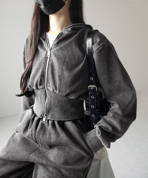 セットアップ 】ピグメントヴィンテージショートパーカー ＋ ワイド