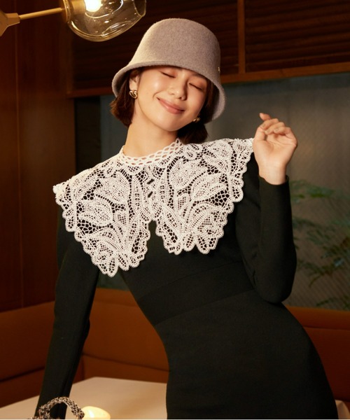 SNIDEL（スナイデル）の「ビッグレースカラーニットワンピース