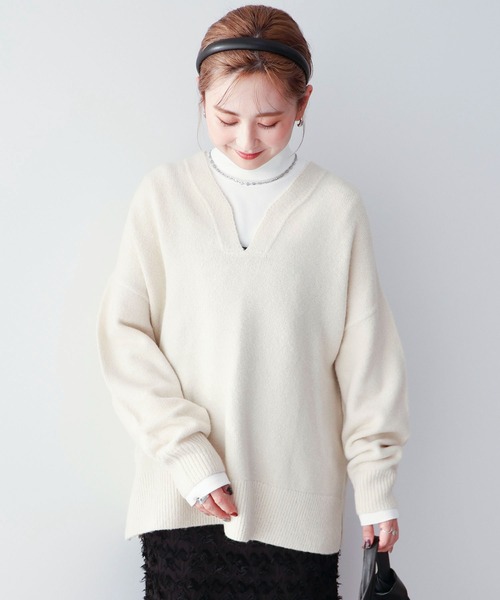 セール】カーブVネックニットプルオーバー（ニット/セーター