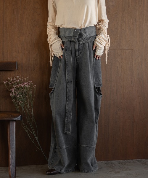 セール】cut out design wide denim / カットアウトデザインワイド