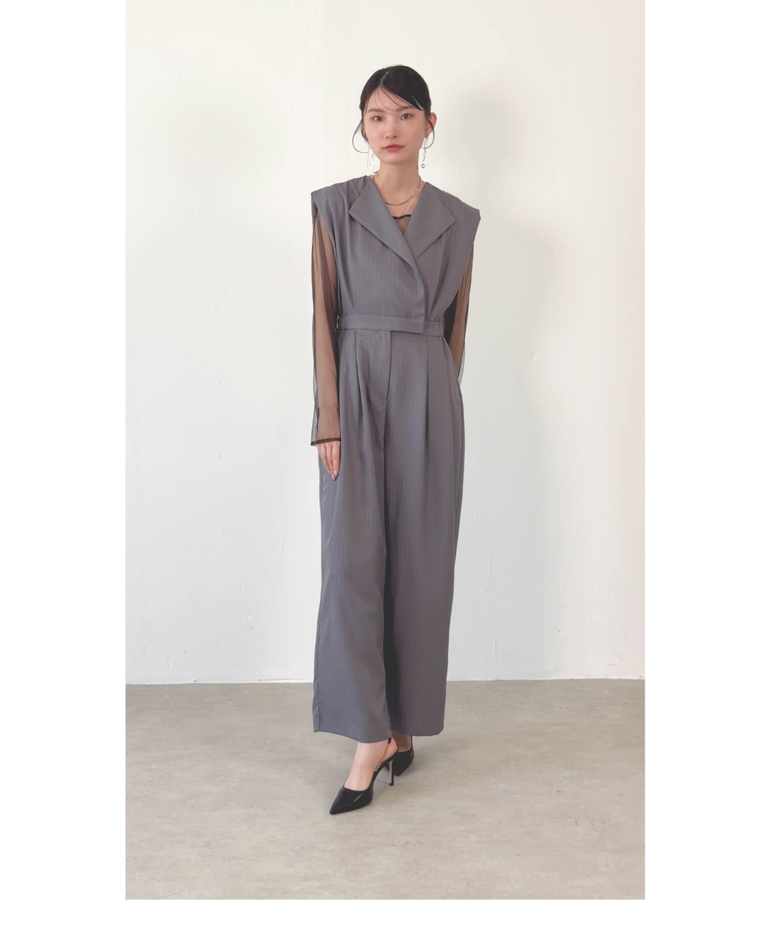 シアートップス スタンドアウトカラー オールインワン パンツドレス