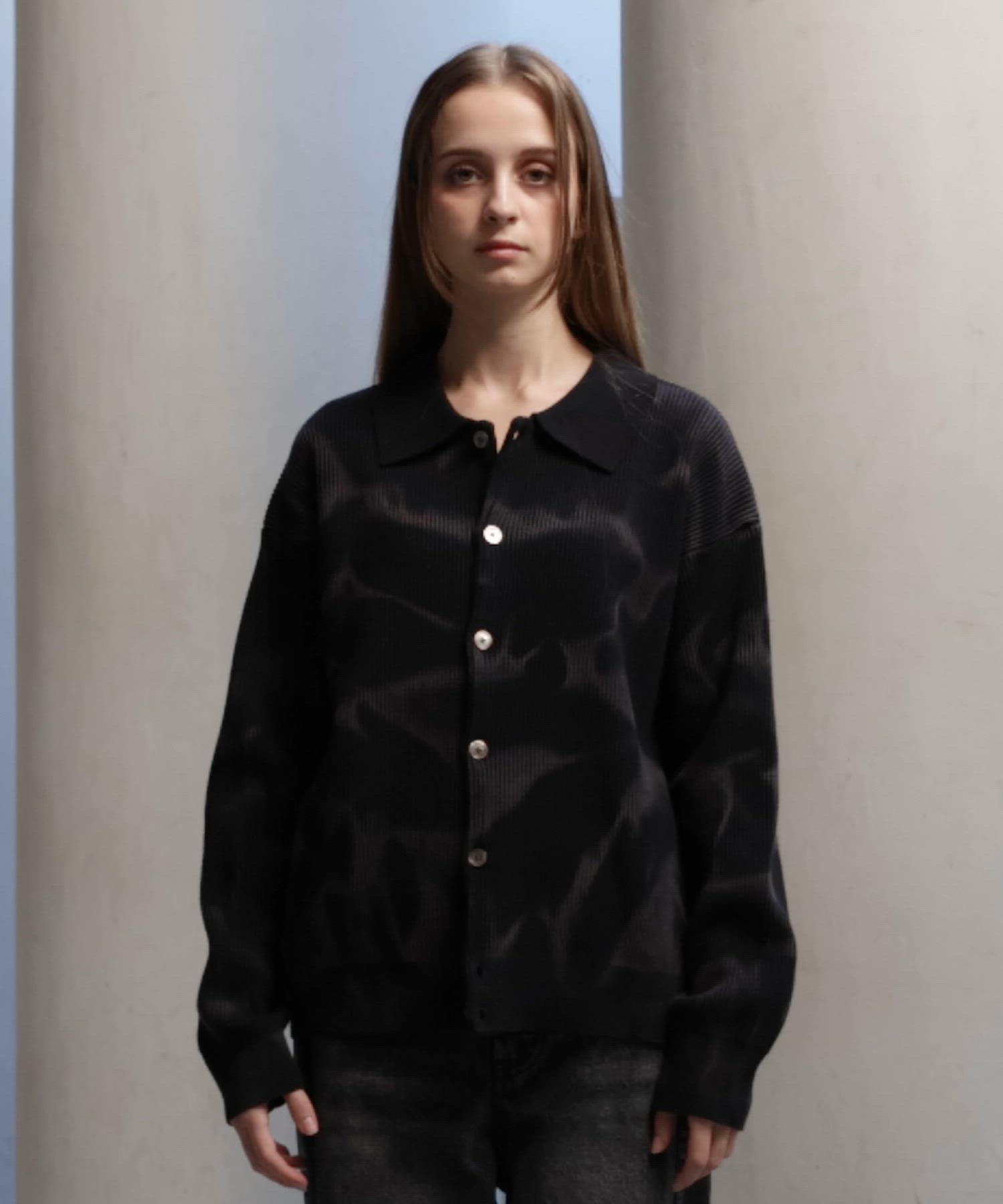 CLEL】Basic/Spray Rib Knit Shirt Cardigan / ベーシック/スプレー畦
