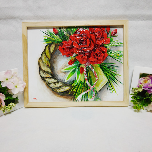 油絵 絵画 正月リース【薔薇】 絵画 HR 通販 15207483｜Creema