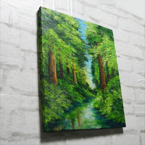 油絵 油彩 油彩画 絵 絵画 【新緑と川】F8号 絵画 HR 通販 16467073