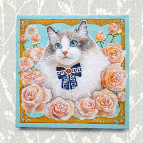 一点物】『 優雅な猫 (ラグドール) 』油絵 油彩 油画 インテリアアート