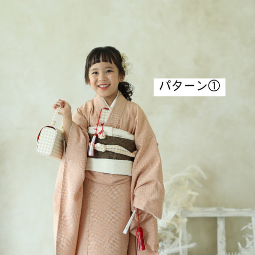 七五三7歳女の子着物一式 12点セット 絞り風オレンジ着物 着物 七五三