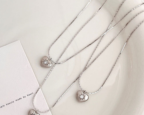シルバー925 八芒星 ハート チャーム ネックレス ネックレス