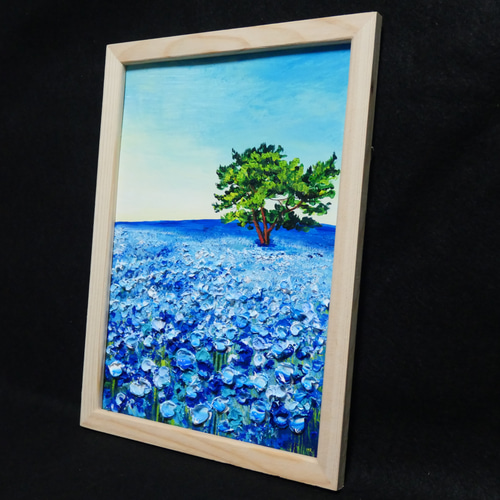 油絵 油彩 油彩画 絵 絵画【朝のネモフィラの丘】 絵画 HR 通販