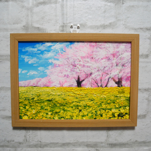油絵 油彩 油彩画 絵画 絵【桜と菜の花畑】 絵画 HR 通販 17771573