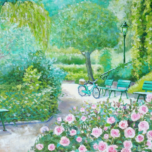 油絵 菅家令子 絵 絵画 インテリア 額付(黒) uF6-113102 花 ばら 油絵