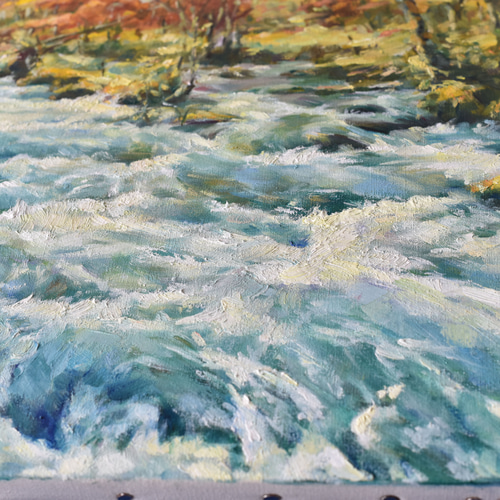 紅葉舞う奥入瀬】油絵原画 F6サイズ 一点物 豪華プレゼント付き 絵画