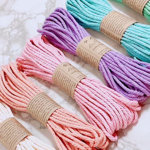 高品質 マクラメ糸 3mm 10m 6本セット パステル6色 糸・ミシン糸