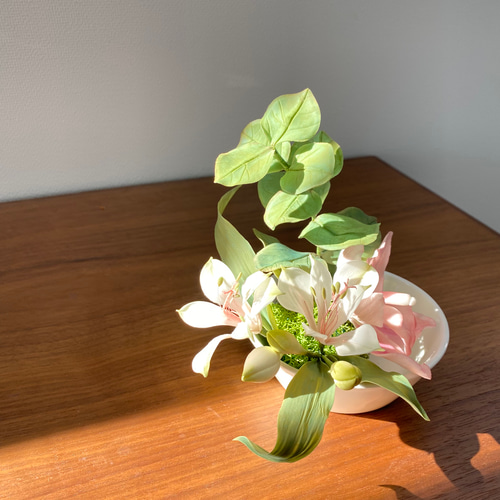 クレイクレイフラワー＊樹脂粘土のお花＊いけばなアート盆栽