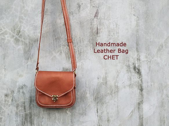 レザーショルダーバッグ・レディース・ミニ（茶色） ポシェット Chet