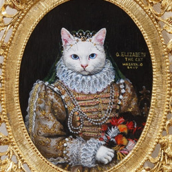肉筆アクリル画「ねこ貴族 エリザネコ1世」マトソン製24Kプレート