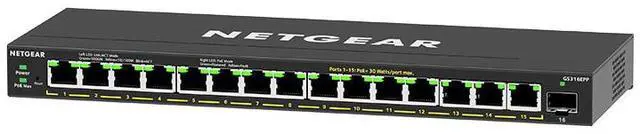 Netgear GS316PP 16-Port Gigabit Ethernet Unmanaged PoE+ Essentials