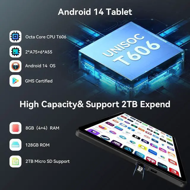 Headwolf 2024 New Arrival WPad5 10.1'' IPS Android 14 Tablet, T606