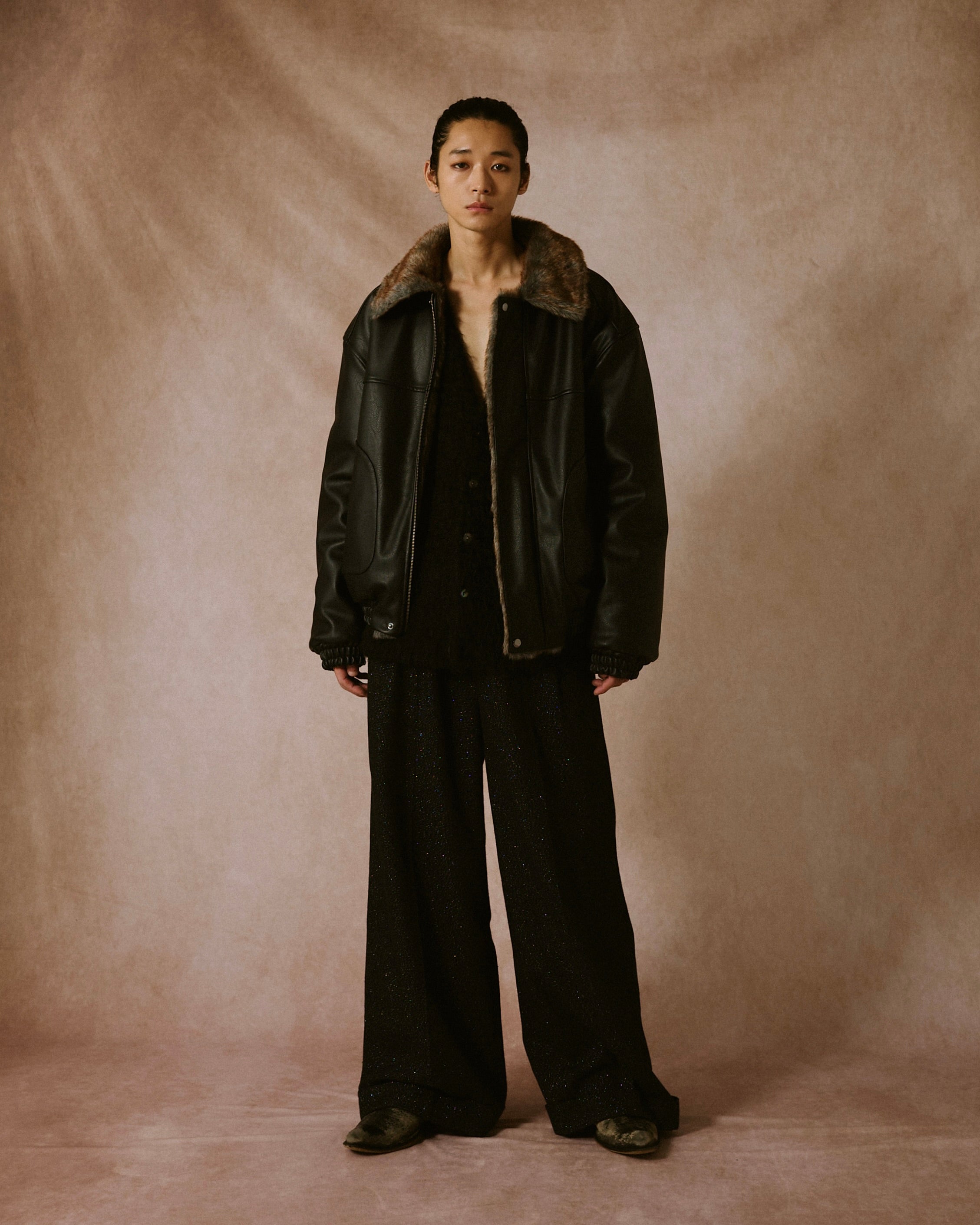 leather/fur faux reversible flight jacket – CAMPHOR WOOD