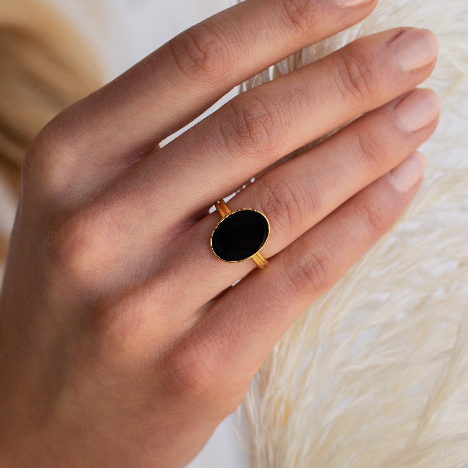 Midnight Hour Adjustable Onyx Oval Ring | Caitlyn Minimalist