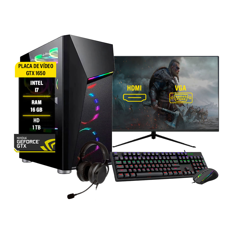 PC Gamer Completo i7 GTX1650 Memória 16GB SSD 120GB HD 1TB - Carrefour