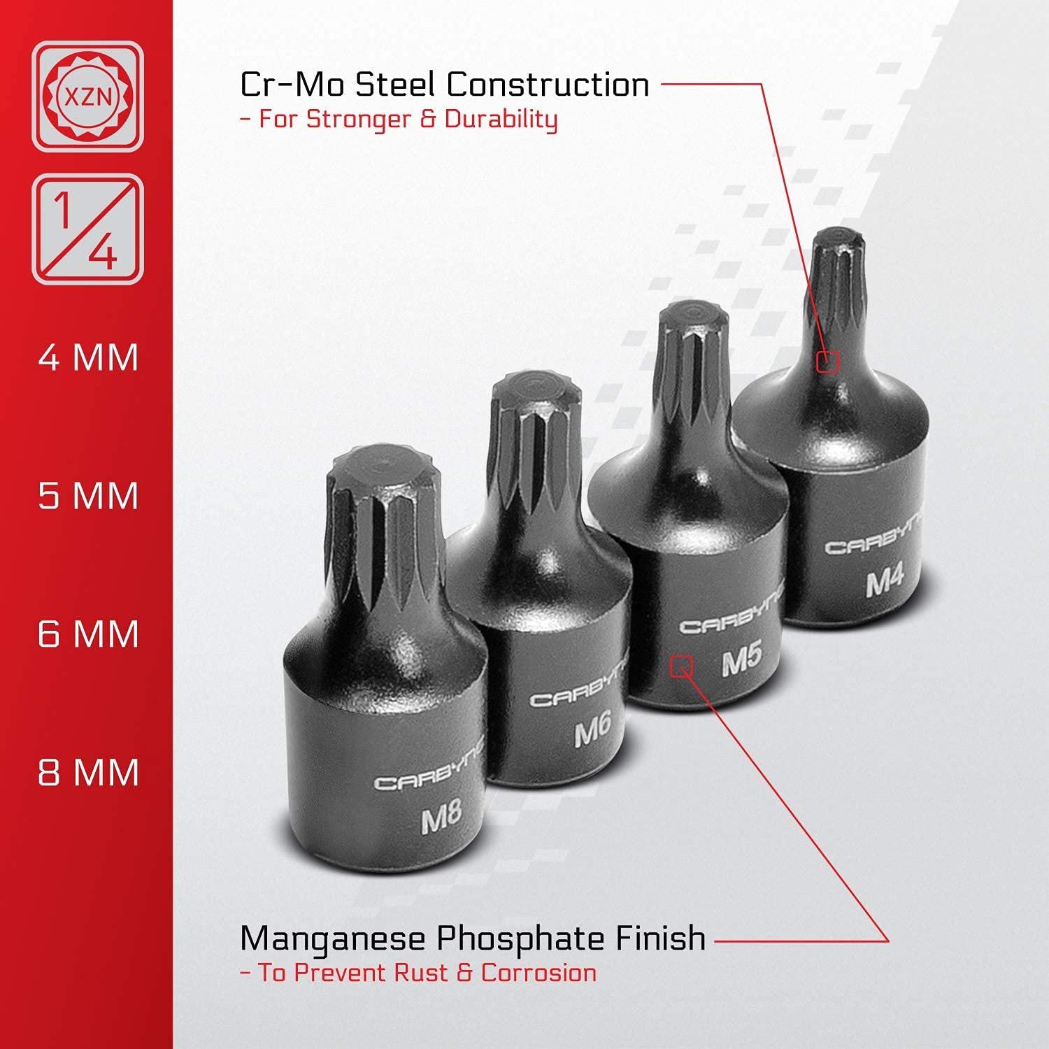 CARBYNE XZN Triple Square Bit Impact Socket Set - 9 Piece, 4mm to