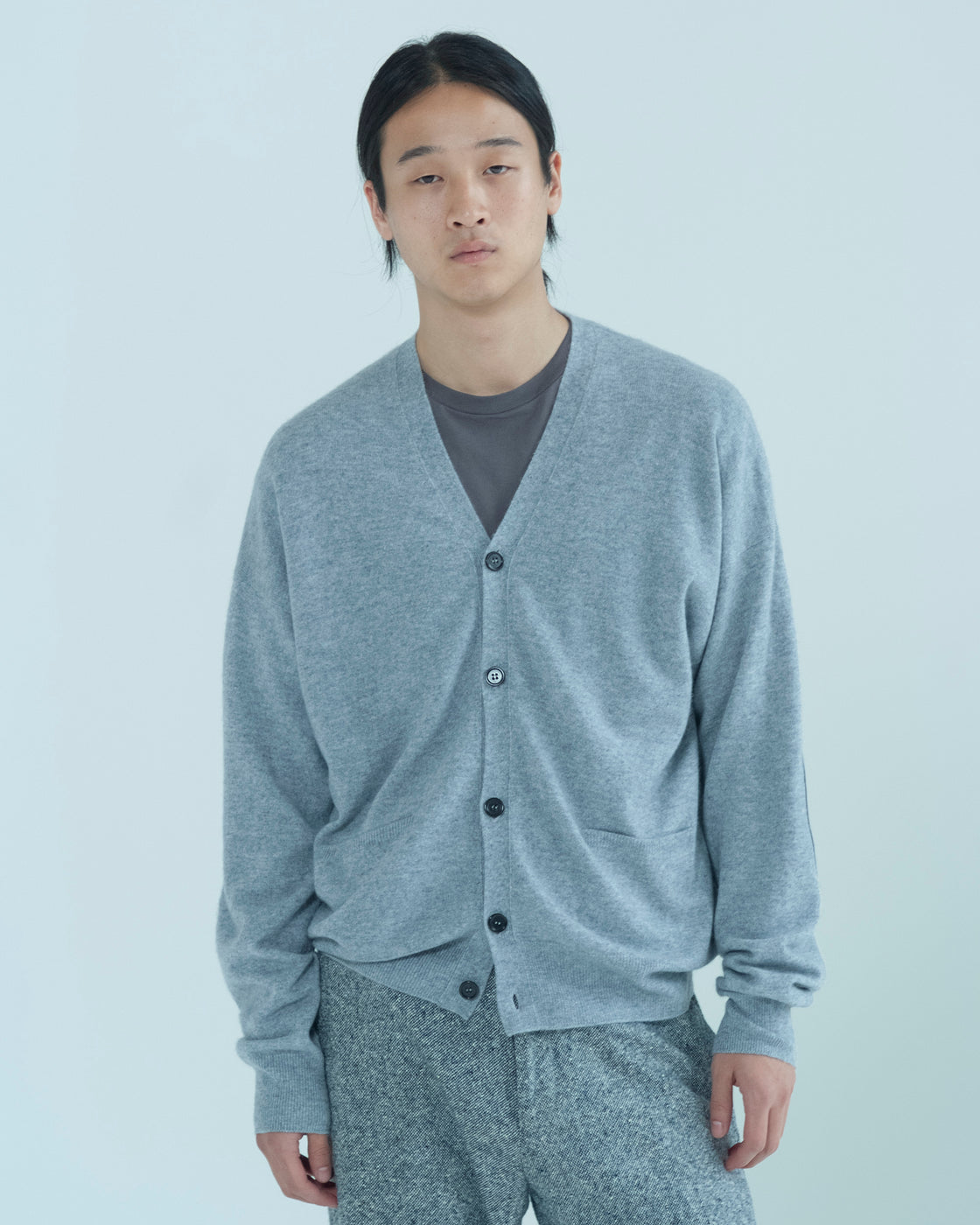 モンゴリアンカシミヤ エルボーパッチ カーディガン, Ash Gray – cash