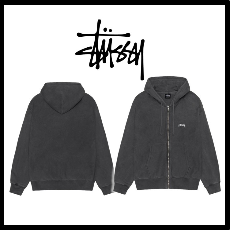 関税込☆STUSSY☆SMOOTH STOCK ZIP HOODIE PIGMENT DYED☆Black