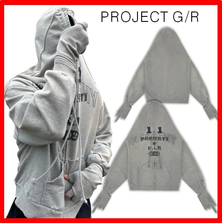 ☆人気☆【Project G/R】☆Zygon Zip Hoodie☆Melange Grey