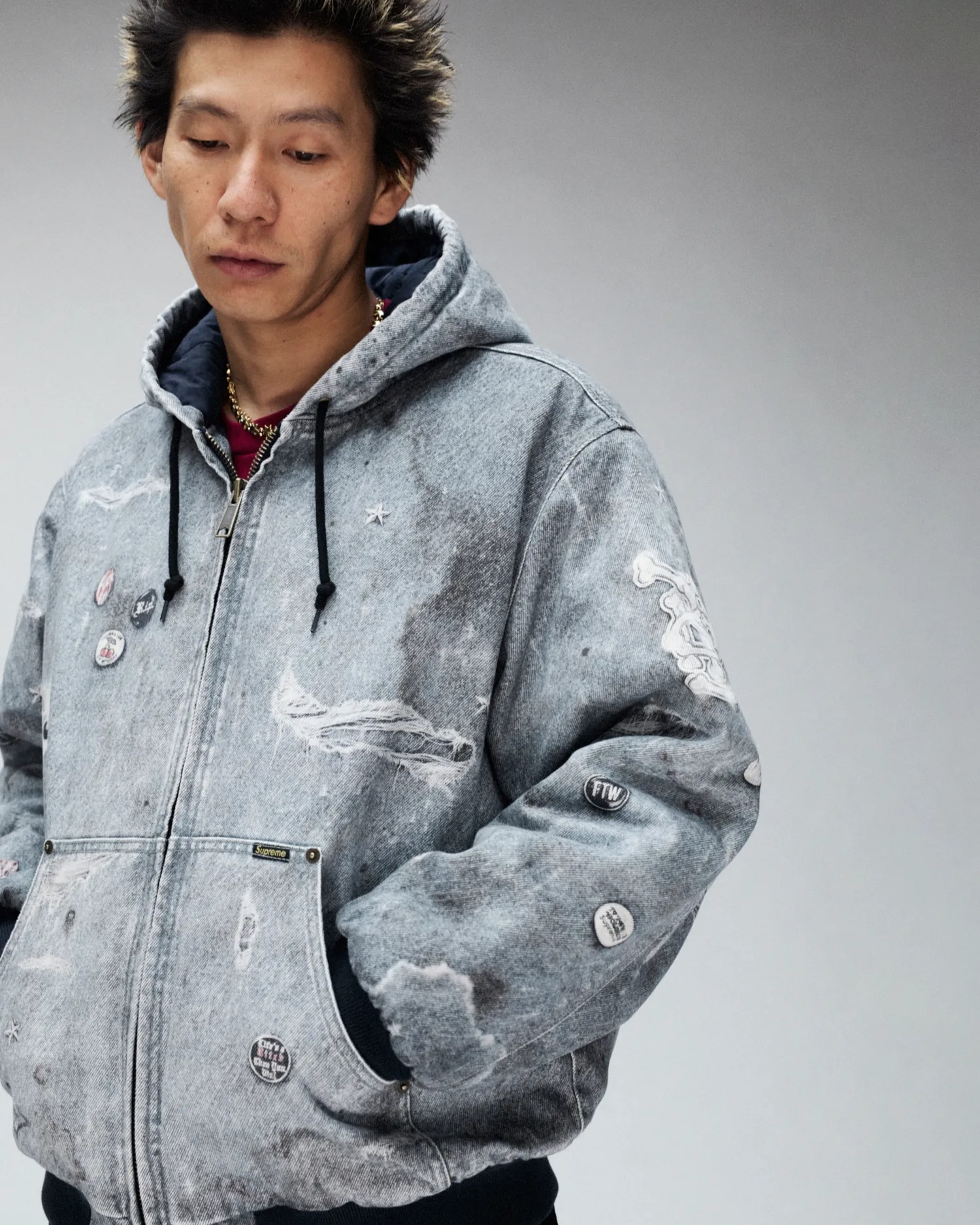 Supreme】HJR Trompe L'oeil Hooded Work Jacket☆Blue☆24FW (Supreme