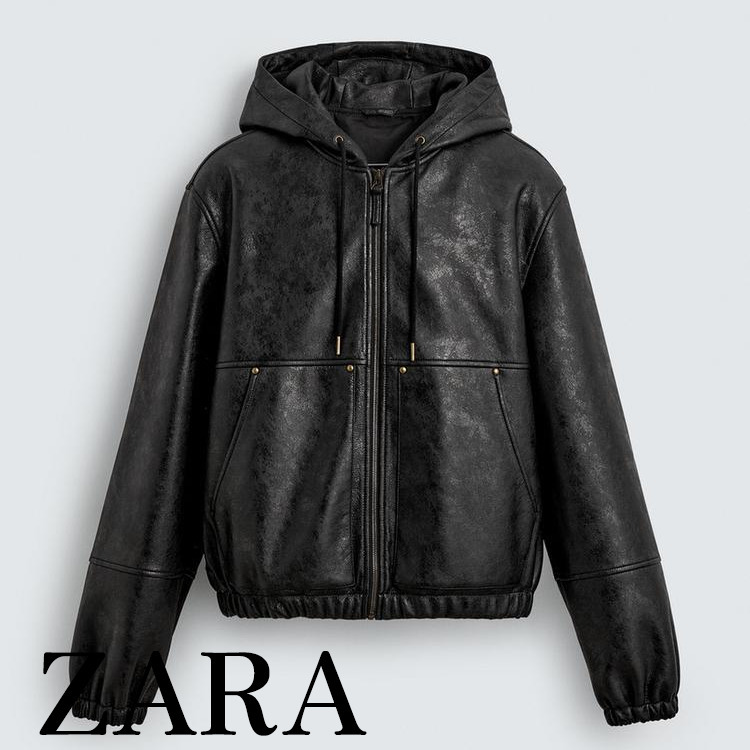 ZARA】フェイクレザー フーデッド ジャケット 6318/450/800 (ZARA