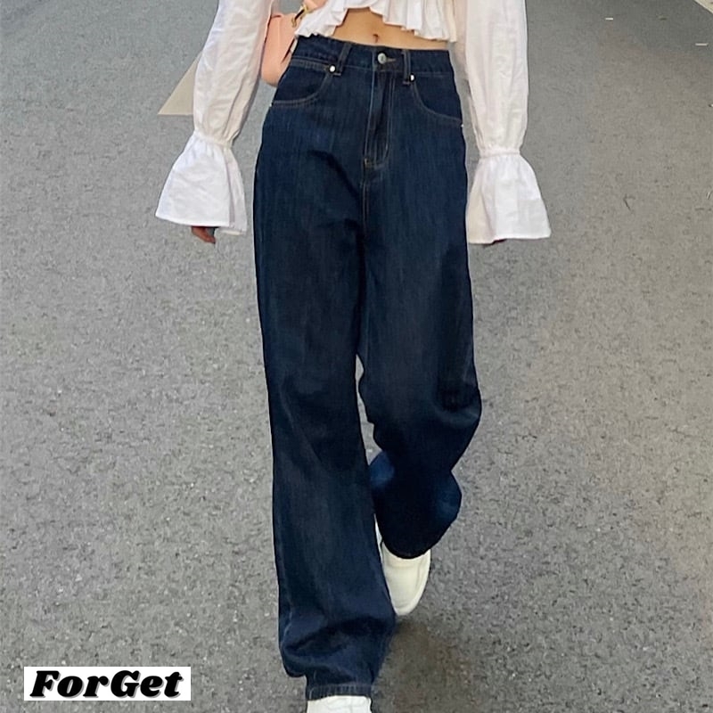 韓国 ハイウエスト デニム 骨格ウェーブ ワイドパンツ 美脚 (デニム