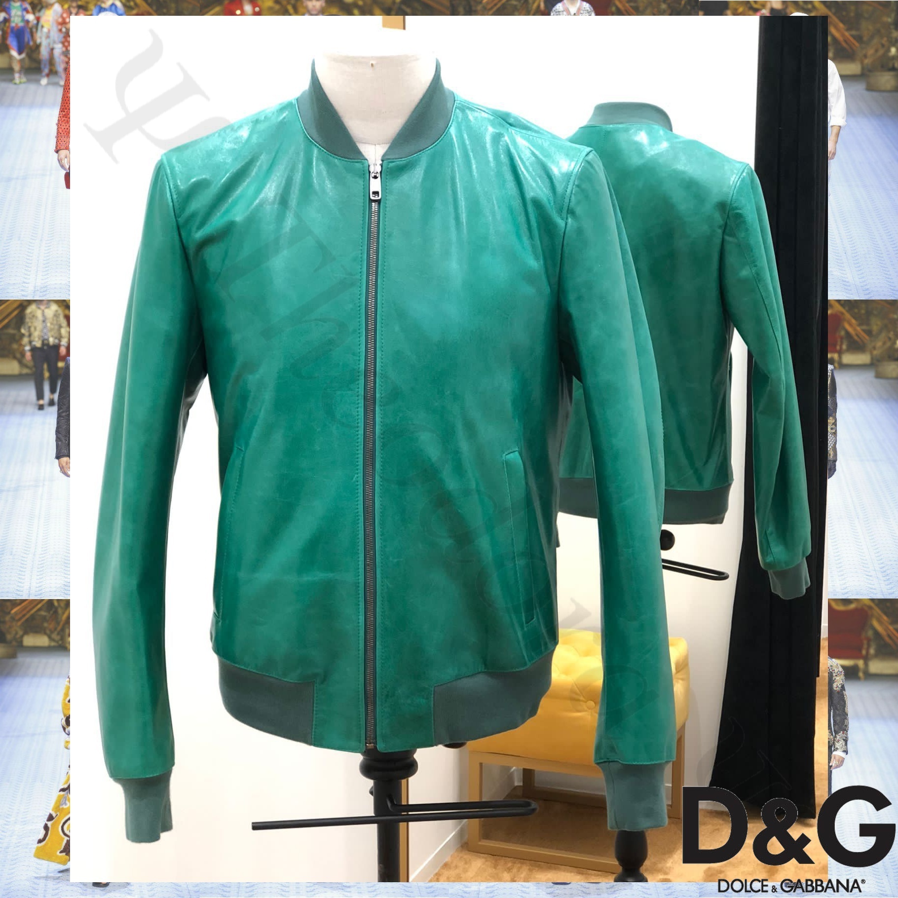 Dolce & Gabbana レザー ライダースジャケット グリーン (Dolce