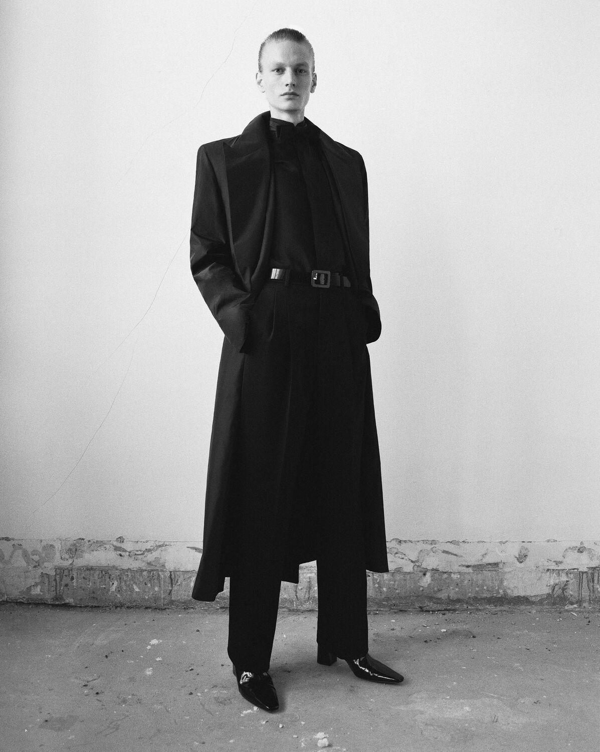 Saint Laurent《ロングコート》シルクタフタ ブラック DHL 直営 (Saint