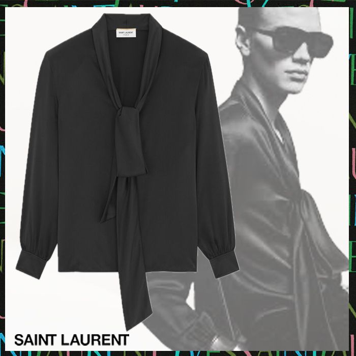 Saint Laurent《ラヴァリエネックシャツ》シルクサテン 直営店 (Saint