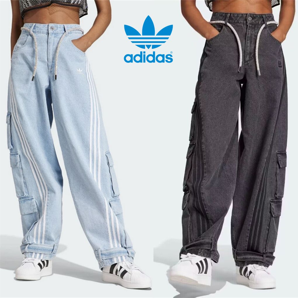 大人気 ☆adidas☆ DENIM CARGO ジーンズ ワイドパンツ 2色 (adidas