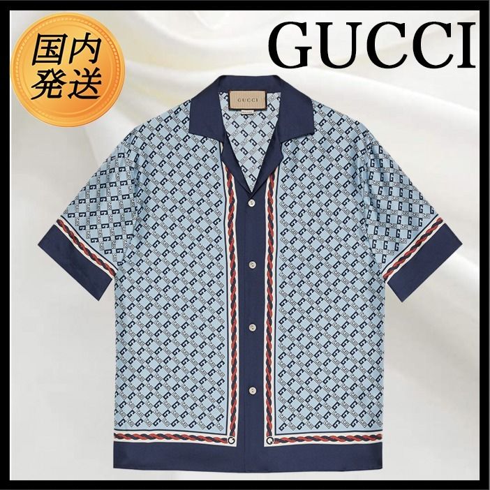 国内発送☆GUCCI】ジオメトリック スクエアG シルク シャツ (GUCCI