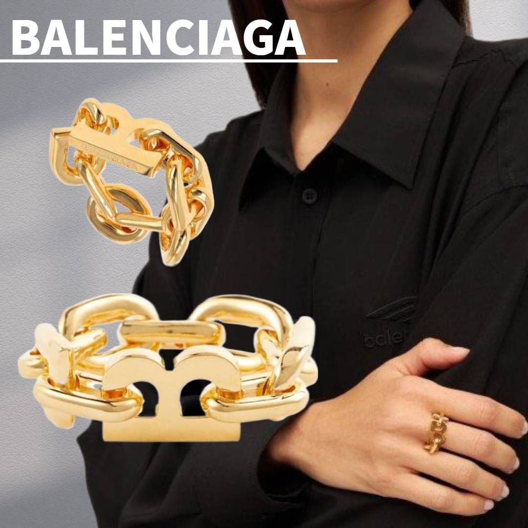関税込【BALENCIAGA】ゴールド ケーブルチェーン リング Gold