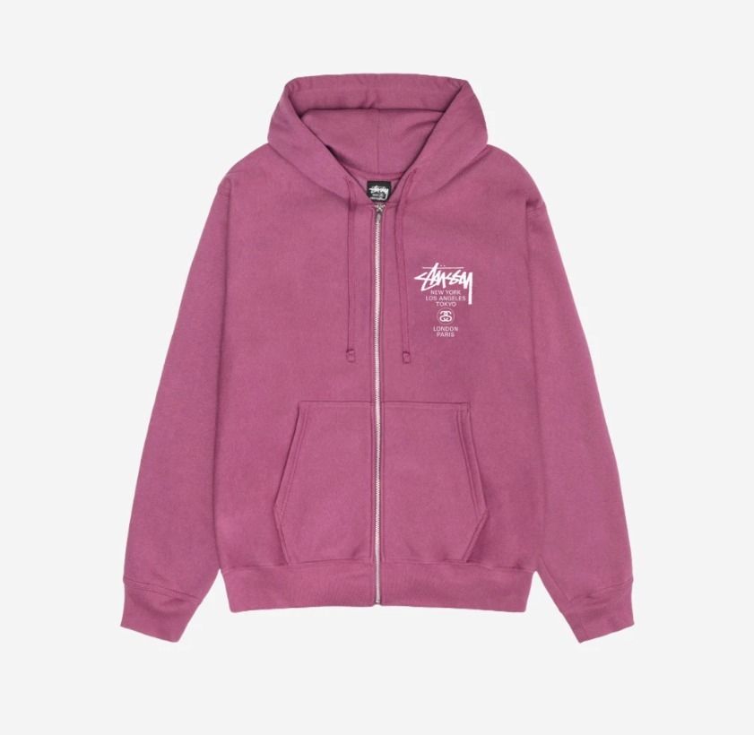 ☆韓国の人気☆【Stussy】☆World Tour Zip Hoodie Berry 2024