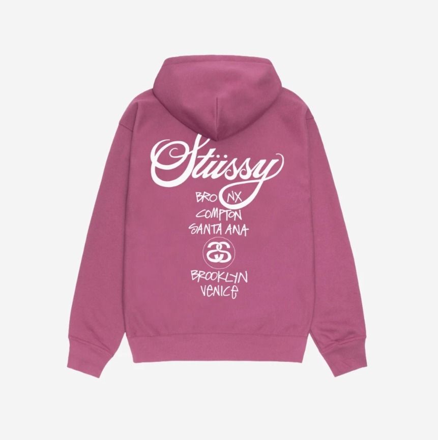 ☆韓国の人気☆【Stussy】☆World Tour Zip Hoodie Berry 2024
