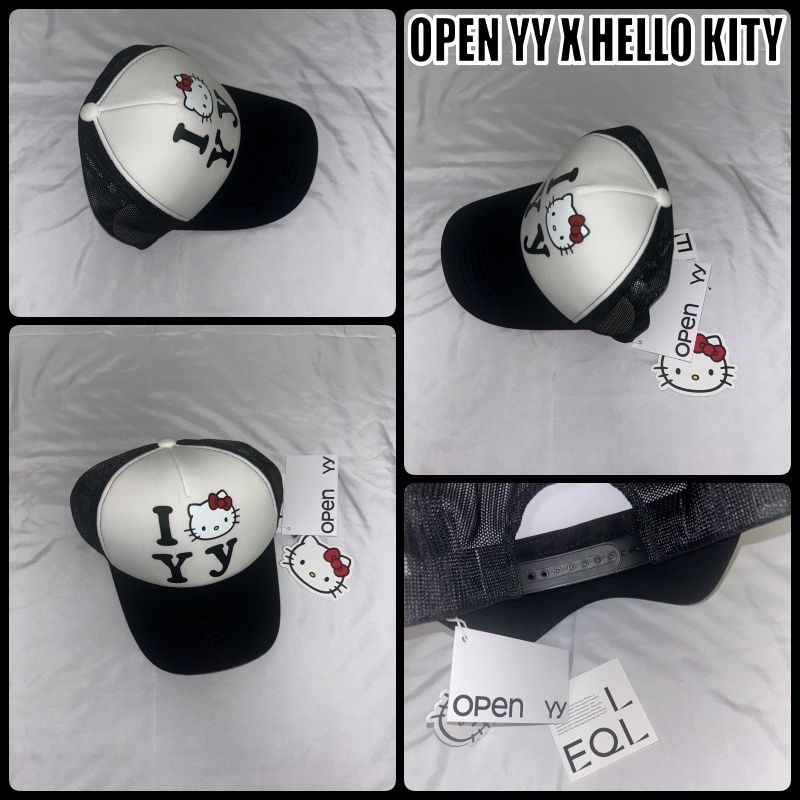 Open Yy x Hello Kitty】 Trucker Cap Black ☆韓国☆人気☆ (OPEN