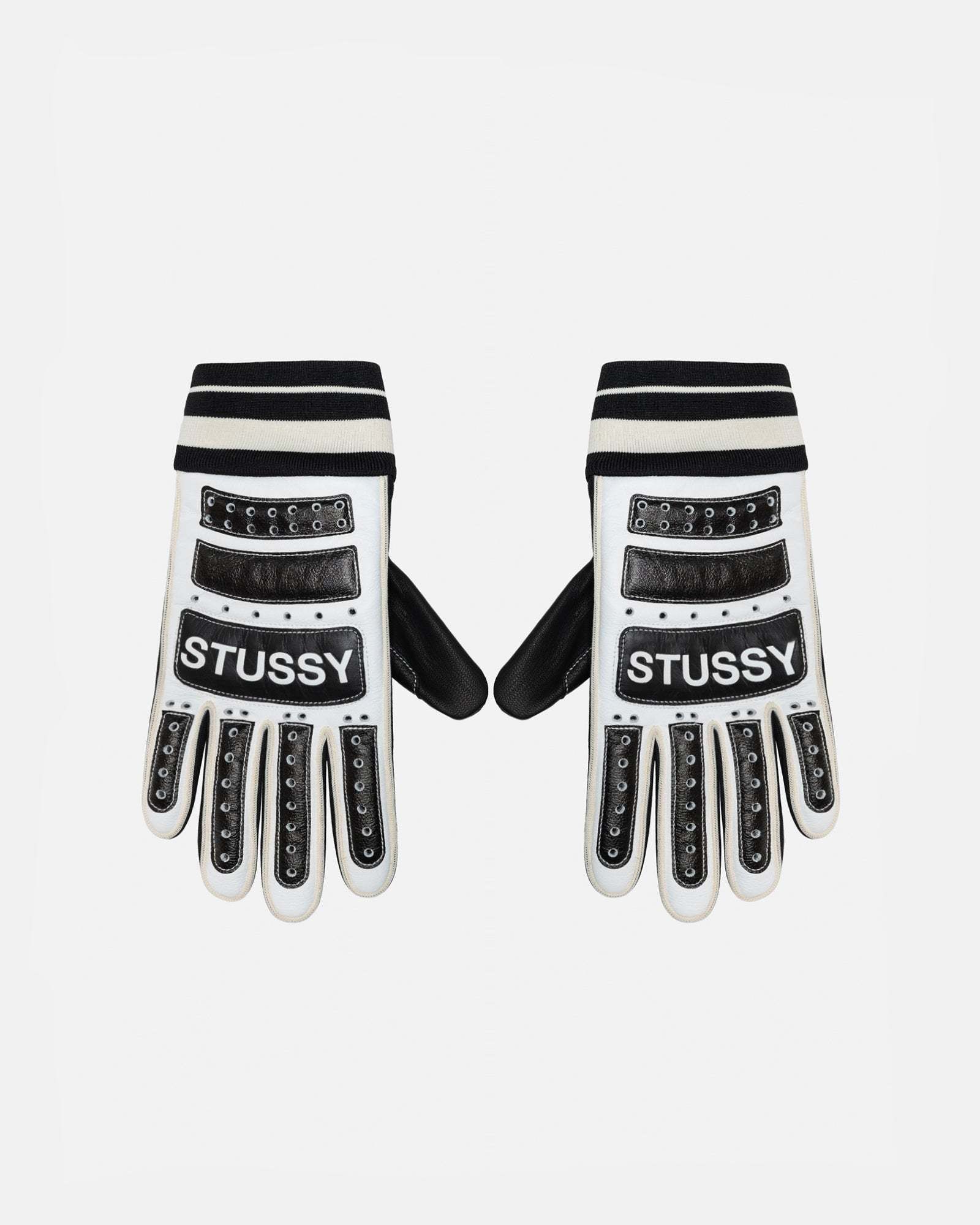 ステューシー】Stussy Leather Bike Gloves Black White 人気 (STUSSY