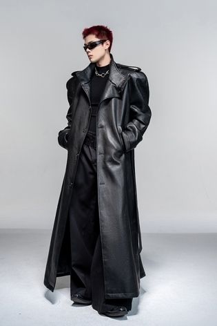 メンズ ロング レザージャケット スタンドカラー 大人ハイエンド