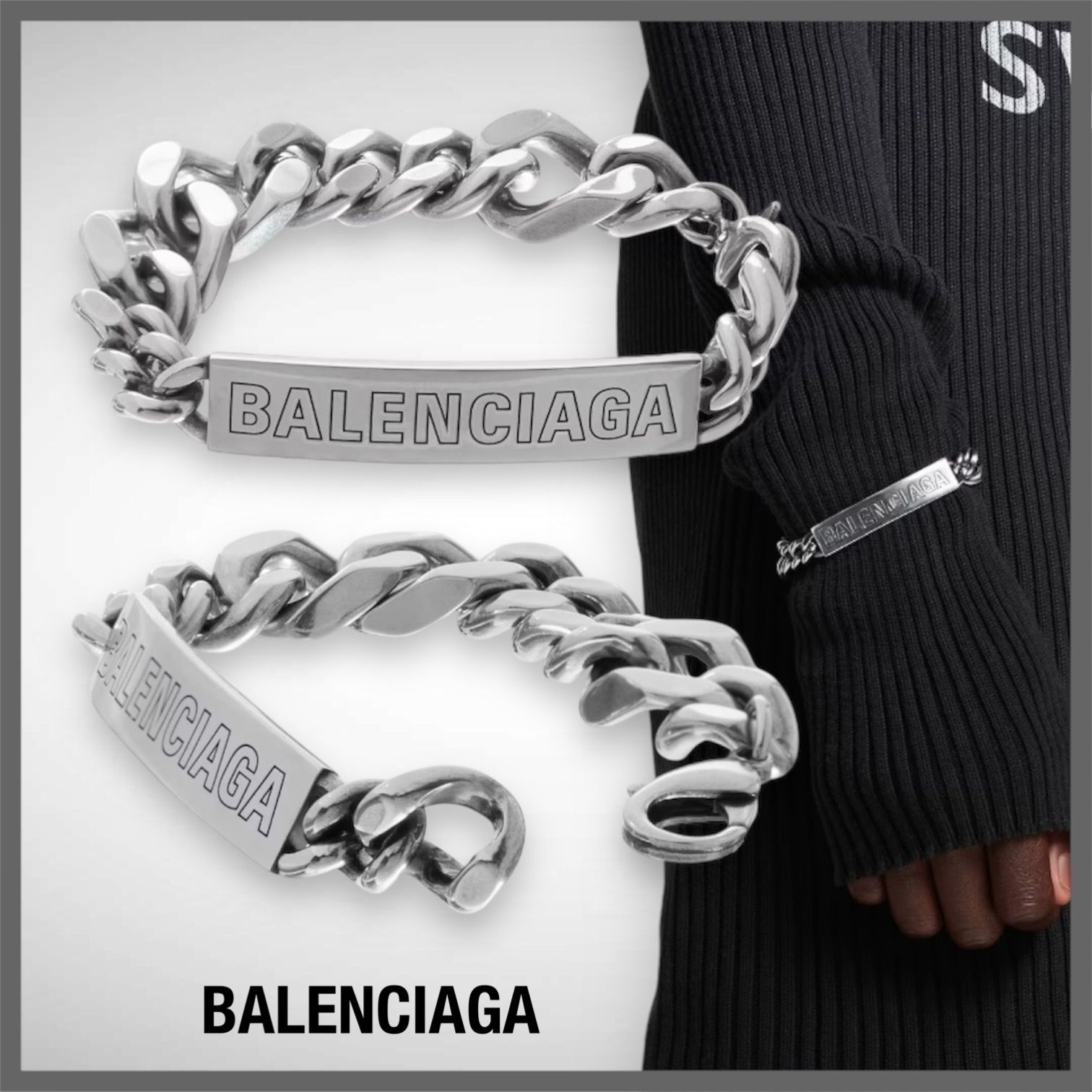 BALENCIAGA】Plate Twist ブレスレット アンティークシルバー