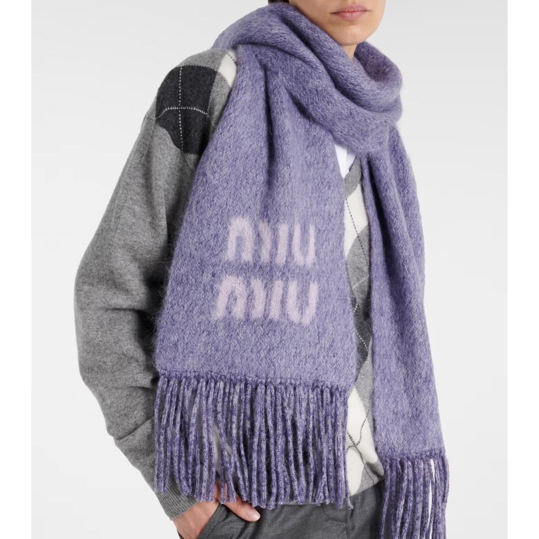 送料関税込☆【MiuMiu】Logo mohair and wool-blend scarf (MiuMiu